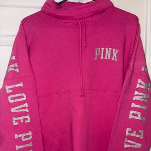 PINK Victoria's Secret Bright Pink Pullover bling Hoodie